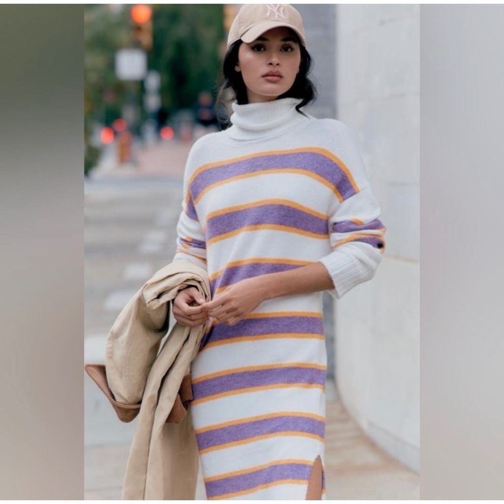 Daily Practice by Anthropologie Karigan Midi Sweater Dress Striped White Purple